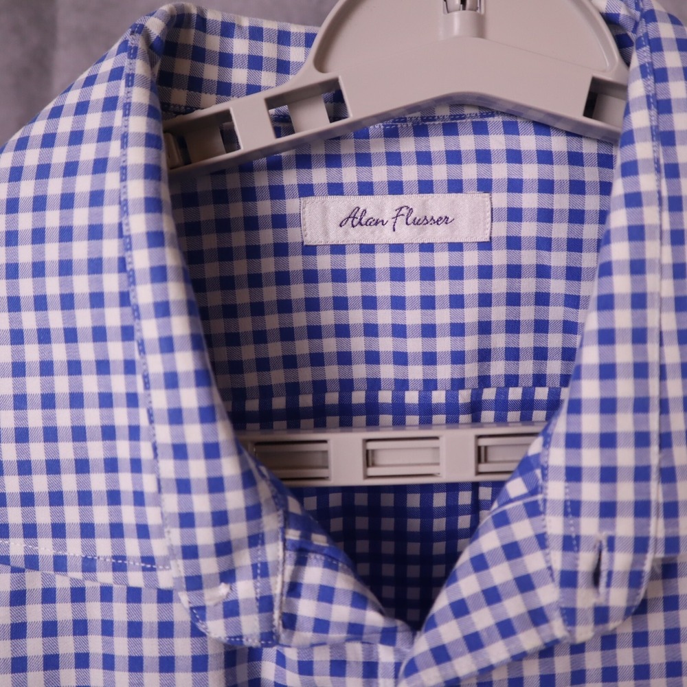 Alan Flusser Men's XXL Shirt‎ Blue Check L/S Button Up Casual Dress - Picture 3 of 6